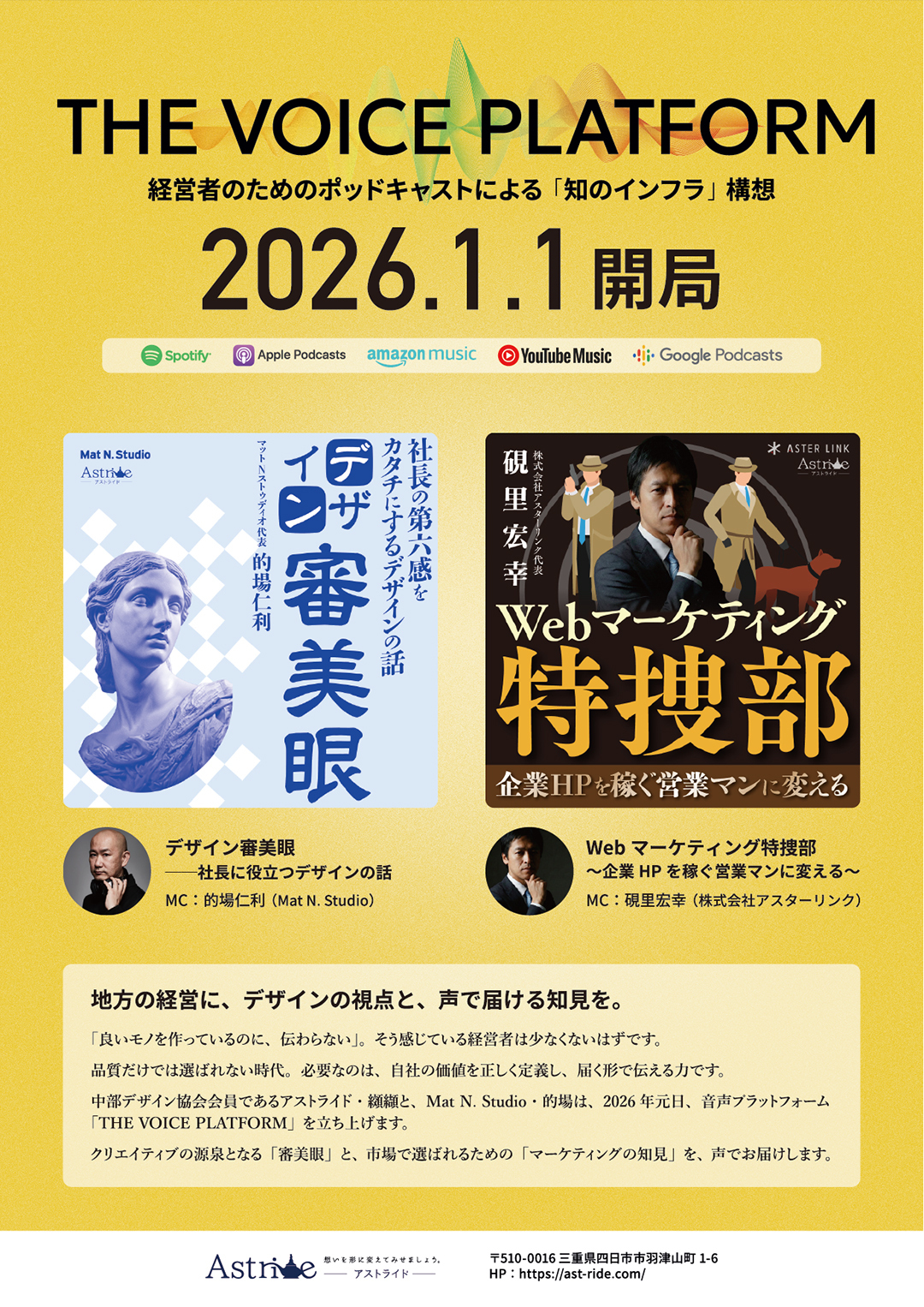 的場仁利と 纐纈智英のコラボ企画Podcast 2番組がスタート